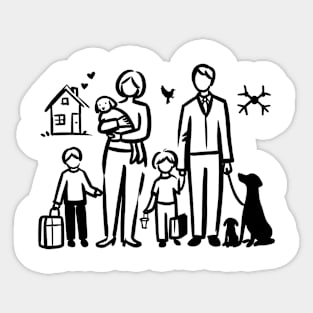 This is a simple black ink drawing of a family Sticker